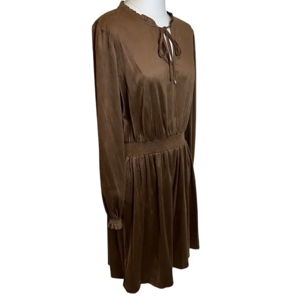NWT Tommy Hilfiger Brown Faux Suede Fit & Flare Keyhole Tie Dress Womens Size 10